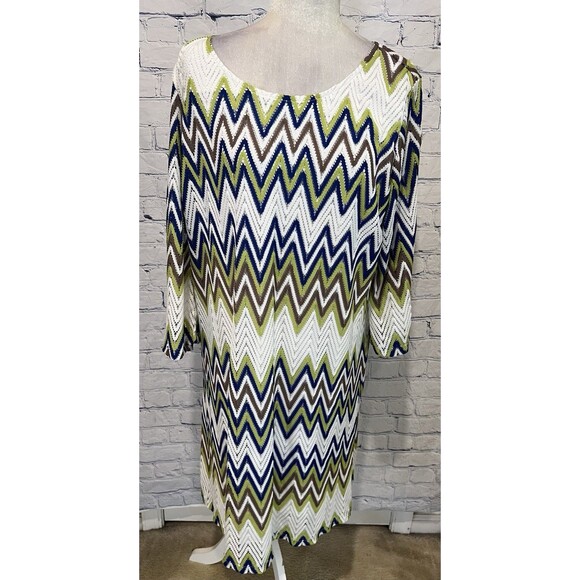 Per Seption Dress Womens Green Blue & White Chevron Lace Overlay Plus Size 3X - Picture 1 of 6